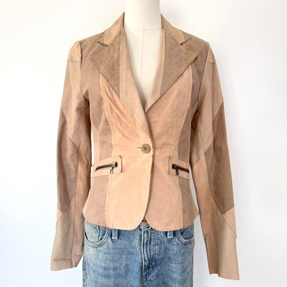 VINTAGE LEATHER AND SUEDE PATCHWORK JACKET
